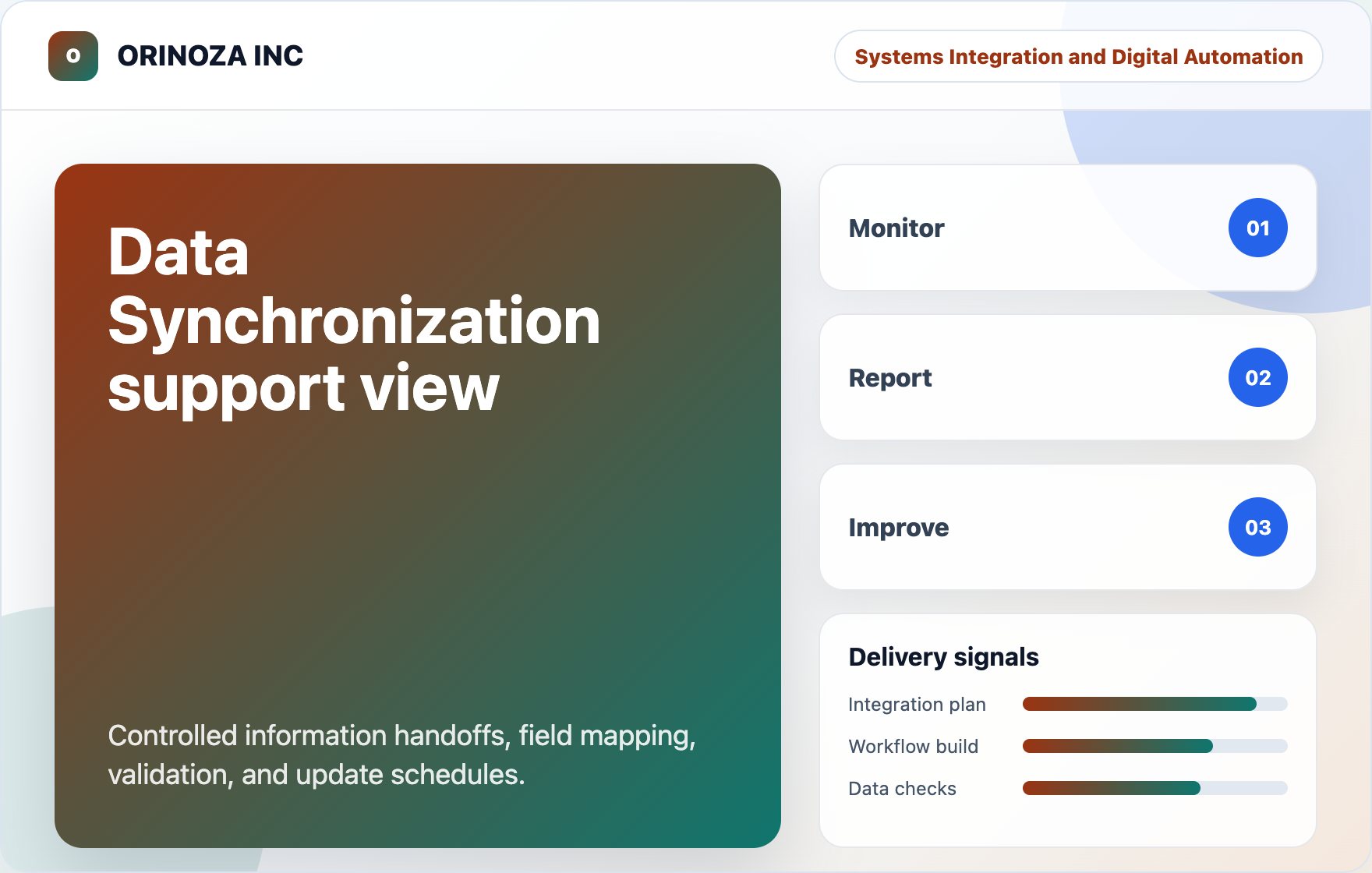 Data Synchronization support view visual for ORINOZA INC