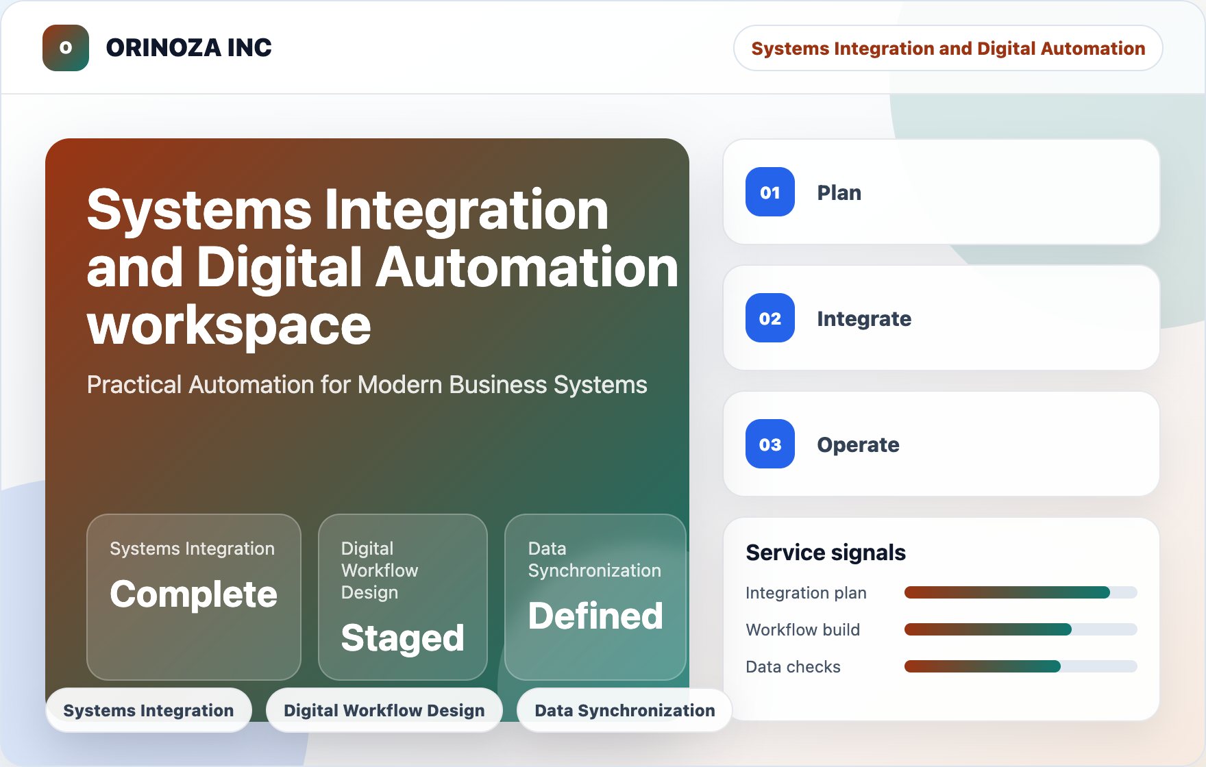 ORINOZA INC service workspace scene